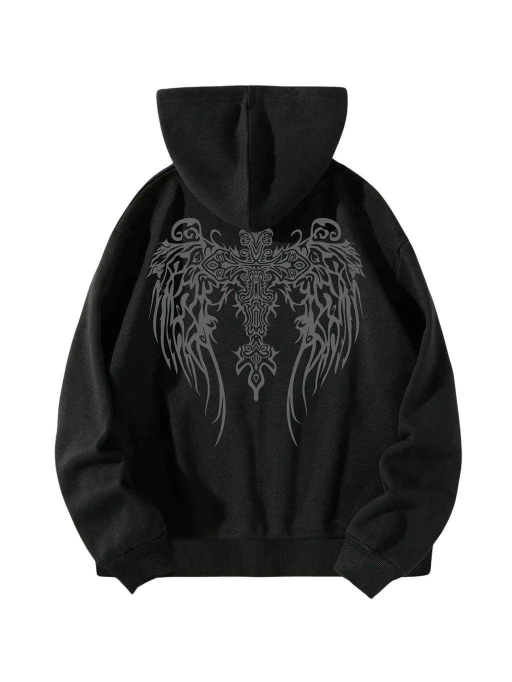 SHENHE Mens Zip Up Hoodie Wings Cross Print Graphic Goth Hoodie Sweatshirt with Pockets Black X-Large